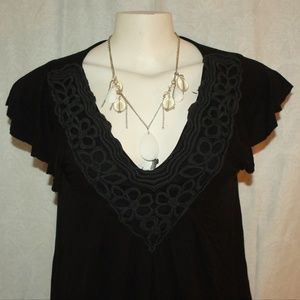 Deep V-cut Flower Embroidered Tee